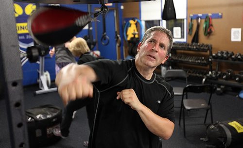 PHIL HOSSACK / WINNIPEG FREE PRESS -  Syd Weidman works the speed bag during a workout for "Counter Punch" a boxing program for Parkinson's patients.  See Jeff Hamilton's story.  November 1, 2016