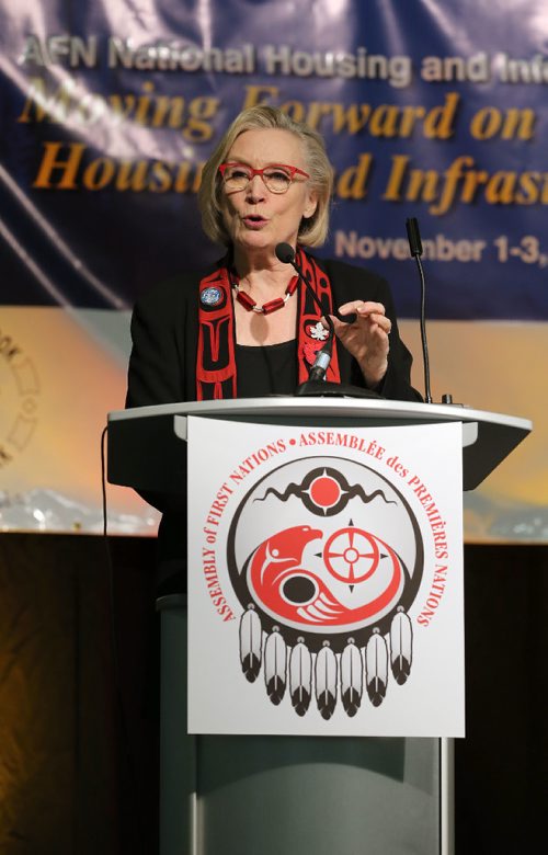 JASON HALSTEAD / WINNIPEG FREE PRESS

Carolyn Bennett, federal Minister of Indigenous and Northern Affairs, delivers the keynote address at the Assembly of First Nations National Housing and Infrastructure Forum at the RBC Convention Centre Winnipeg on Nov. 2, 2016. (See Carol Sanders story)