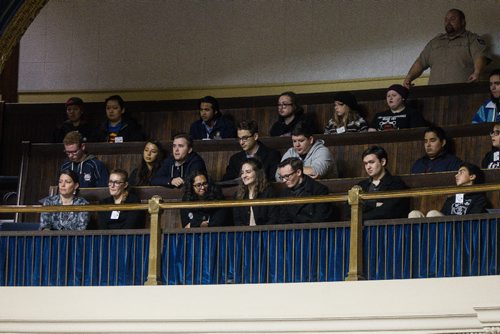 MIKE DEAL / WINNIPEG FREE PRESS
Around fifty students who were taking part in the annual Day of Action received passes to sit in the public gallery of the Manitoba Legislature during question period as the opposition NDP MLA's tried to get the ruling PC government to commit to not increasing tuition.
161102 - Wednesday November 2, 2016