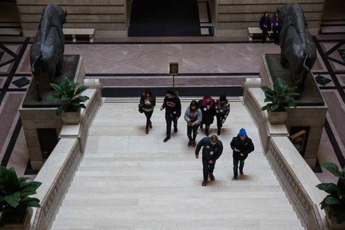 MIKE DEAL / WINNIPEG FREE PRESS
Some of the approximately fifty students who were taking part in the annual Day of Action received passes to sit in the public gallery of the Manitoba Legislature during question period as the opposition NDP MLA's tried to get the ruling PC government to commit to not increasing tuition.
161102 - Wednesday November 2, 2016