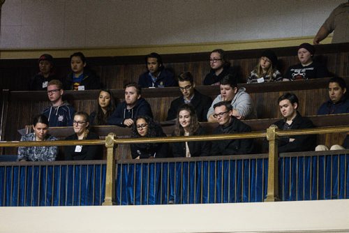 MIKE DEAL / WINNIPEG FREE PRESS
Around fifty students who were taking part in the annual Day of Action received passes to sit in the public gallery of the Manitoba Legislature during question period as the opposition NDP MLA's tried to get the ruling PC government to commit to not increasing tuition.
161102 - Wednesday November 2, 2016