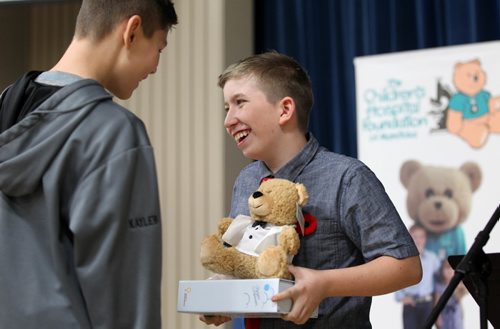 RUTH BONNEVILLE / WINNIPEG FREE PRESS

CHAMPION CHILD 10-year-old Logan Quatember is congratulated by his classmates at  Ecole Henri Bergeron (School) after it was announced that he is the 2016-2017 Champion Child for the Children's Hospital at his school Thursday. 

See Kevin Rollason's story.    

Nov 03, 2016