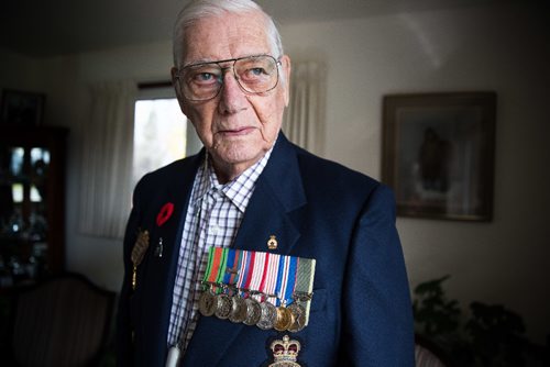 MIKE DEAL / WINNIPEG FREE PRESS
Arthur Christensen a veteran of the Second World War in his house in Rivercrest. The neighbourhood of Rivercrest was built for veterans of WW2 and Arthur is the last in the area still living there.
161027 - Thursday October 27, 2016