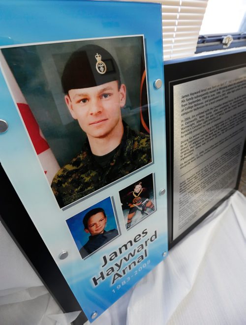 WAYNE GLOWACKI / WINNIPEG FREE PRESS






The  plaque that will be placed on a wall in the hall of Ecole Howden in honour of Cpl. James Arnal, a former student killed eight years ago in Afghanistan. Gord Sinclair story Nov. 7 2016
