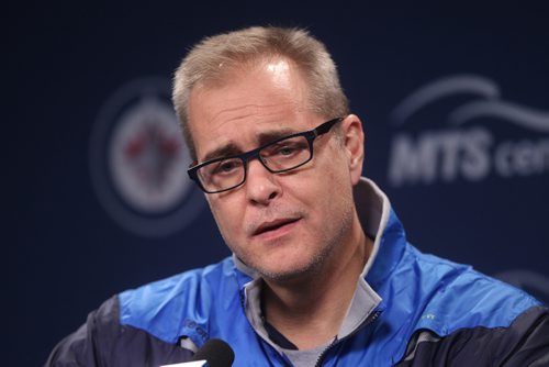JOE BRYKSA / WINNIPEG FREE PRESS  Winnipeg Jets head coach Paul Maurice at news conference Tuesday commenting on upcoming game against the Dallas Stars and resigning of Jacob Touba Nov 08, 2016 -( See story)