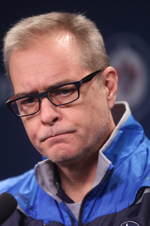JOE BRYKSA / WINNIPEG FREE PRESS  Winnipeg Jets head coach Paul Maurice at news conference Tuesday commenting on upcoming game against the Dallas Stars and resigning of Jacob Touba Nov 08, 2016 -( See story)