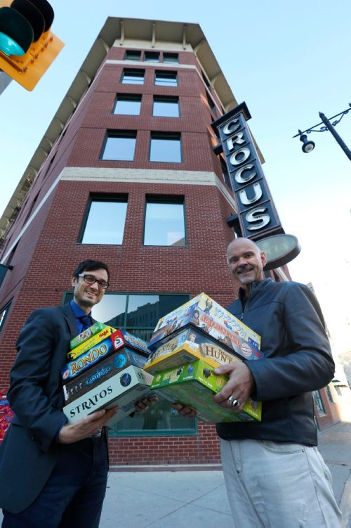 WAYNE GLOWACKI / WINNIPEG FREE PRESS


Clinton Skibitzky and Olaf Pyttlik, right, co-owners of the Across the Board Game Cafe on Albert St. will be moving into the Crocus Building (in back) in the new year. Murray McNeill story  Nov. 10 2016
