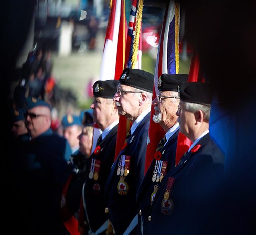 PHIL HOSSACK / WINNIPEG FREE PRESS -  A Color Party of Legionaires from the St James Legion at the Remberance Day Memorial at Bruce Park. See story. November 11, 2016