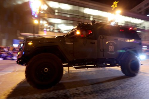 TREVOR HAGAN / WINNIPEG FRESS PRESS
The Winnipeg Police Tactical Support Vehicle during the Santa Claus Parade, Saturday, November 12, 2016.