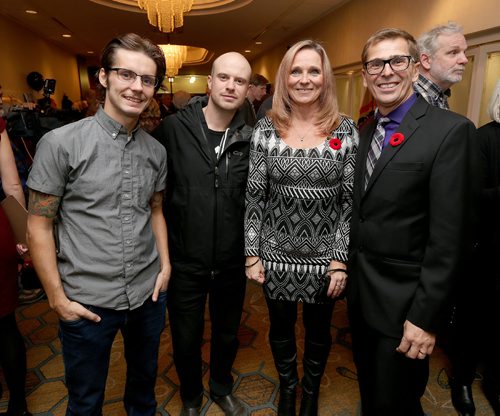 JASON HALSTEAD / WINNIPEG FREE PRESS

L-R: Tyler Guerts and Trevor Gill (Build Films, producers of the events video) and Sue and Steve Pazdor at Winnipeg Harvest's Empty Bowl Celebrity Auction on Nov. 10 at the Delta Winnipeg Hotel. (See Social Page)