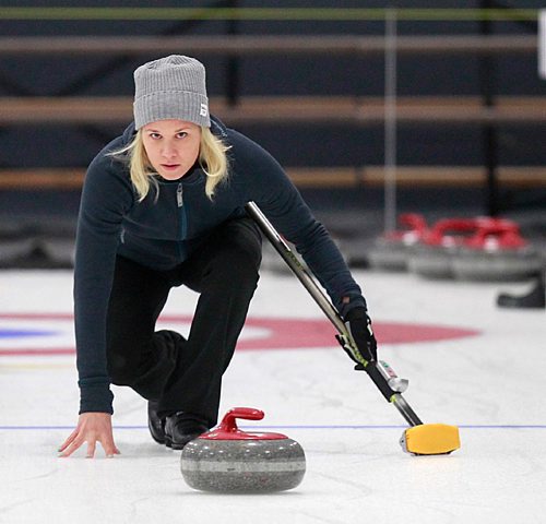 PHIL HOSSACK / WINNIPEG FREE PRESS -  Warming up for the weekend "Super Speil", Swedish 3rd (who throws skip rock) Cissi Ostlund gets down to business on the practice ice in Morris Thursday afternoon. See Mike Sawatzky's story.  November 17, 201