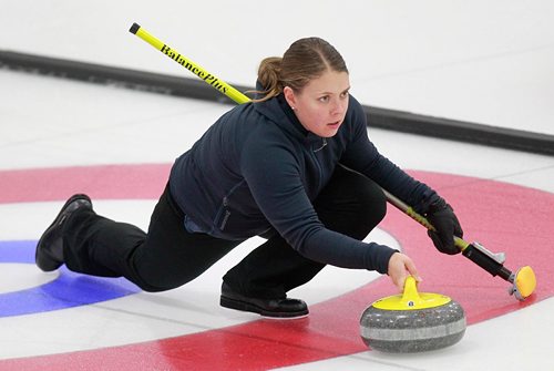 PHIL HOSSACK / WINNIPEG FREE PRESS -  Warming up for the weekend "Super Speil", Swedish lead Maria Wennerstroem on the practice ice in Morris Thursday afternoon. See Mike Sawatzky's story.  November 17, 201