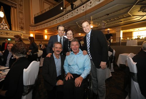 
RUTH BONNEVILLE / WINNIPEG FREE PRESS

Retired Canadian astronaut Chris Hadfield (lower left), Craig Kielburger co-founder of We movement, Margaret Trudeau, Marc Kielburger co-founder of We Day movement and  Rick Hansen Canadian Paralympian pose for a quick candid photo before We Day Gala at the Met Thursday evening.  

November 17, 2016