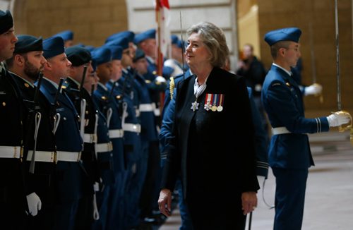 WAYNE GLOWACKI / WINNIPEG FREE PRESS

Lt. Gov. Janice Filmon inspects the members of 17 Wing Winnipeg honour guard at the  Manitoba Legislative building  Monday prior to delivering the throne speech. Larry Kusch/ Nick Martin/Kristin Annable stories   Nov. 21 2016