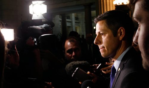 WAYNE GLOWACKI / WINNIPEG FREE PRESS

Mayor Brian Bowman  speaks to reporters after the throne speech Monday in the Legislative building.  Larry Kusch/ Nick Martin/Kristin Annable stories   Nov. 21 2016