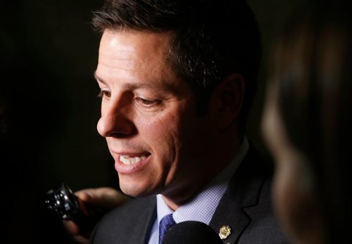 WAYNE GLOWACKI / WINNIPEG FREE PRESS

Mayor Brian Bowman  speaks to reporters after the throne speech Monday in the Legislative building.  Larry Kusch/ Nick Martin/Kristin Annable stories   Nov. 21 2016