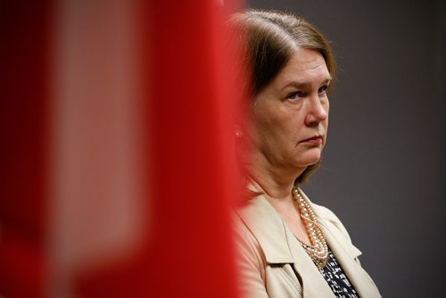 JOHN WOODS / WINNIPEG FREE PRESS
Jane Philpott, Federal Minister of Health, listens in as Eric Robinson, spokesperson for the switched at birth Norway House families, speaks to media about their meeting with individuals switched at birth and their families at Inn At The Forks Monday, November 21, 2016.