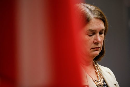 JOHN WOODS / WINNIPEG FREE PRESS
Jane Philpott, Federal Minister of Health, listens in as Eric Robinson, spokesperson for the switched at birth Norway House families, speaks to media about their meeting with individuals switched at birth and their families at Inn At The Forks Monday, November 21, 2016.