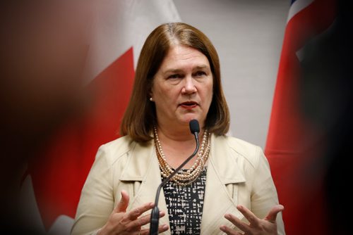 JOHN WOODS / WINNIPEG FREE PRESS
Jane Philpott, Federal Minister of Health, speaks to media about her visit to Winnipeg, including her meeting with the Norway House individuals switched at birth and their families, along with Eric Robinson, spokesperson for the switched at birth families at Inn At The Forks Monday, November 21, 2016.
