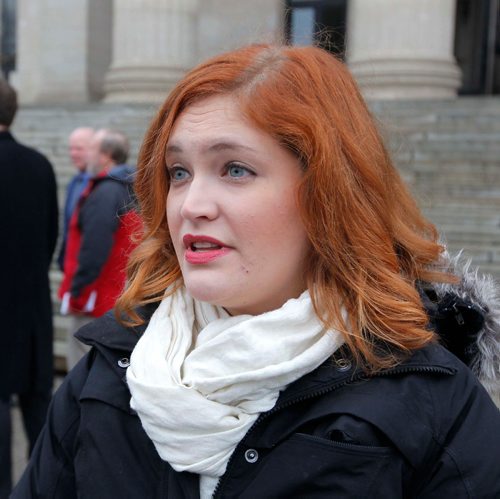 BORIS MINKEVICH / WINNIPEG FREE PRESS
Manitobans Against Weight Stigma community campaign invited the public, the media and the Manitoba Government to the Rally to End Weight Discrimination at the Manitoba Legislature today. Lindsey Mazur, Registered Dietitian, Manitobans Against Weight Stigma, speaks to the media. Nov 23, 2016