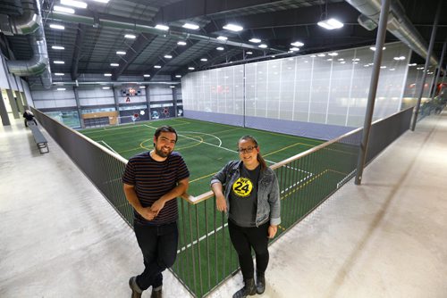 WAYNE GLOWACKI / WINNIPEG FREE PRESS

Kieran Rice-Lampert and Laura Kathler, who now works with the Spence Neighbourhood Association by the  soccer field in the Axworthy Health and RecPlex at the University of Winnipeg . Rob Mahon story Nov. 24 2016