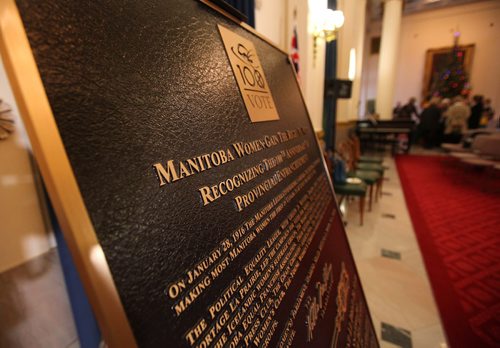 RUTH BONNEVILLE / WINNIPEG FREE PRESS


The official plaque commemorating the 100th Anniversary of some Manitoba women receiving the right to vote was unveiled at the Manitoba Legislative Building Tuesday.

Nov 29, 2016
