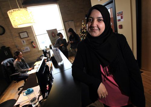PHIL HOSSACK / WINNIPEG FREE PRESS - Rasha Kossad poses at the United Way refugee center. She arrived in Canada as a refugee with her family from Libya, two years ago.
See Alex Paul's story. November 30, 201