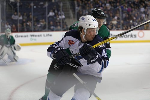 RUTH BONNEVILLE / WINNIPEG FREE PRESS

Manitoba Moose #38 B Lemieux gets tangled with  Texas Stars #39 D. Stevenson during  2nd period at MTS Centre Saturday.   The Texas Stars won the game 6 -1.  

Dec 3, 2016
