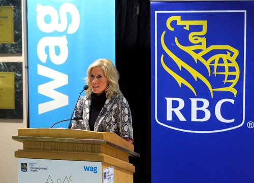 BORIS MINKEVICH / WINNIPEG FREE PRESS
RBC announces $500K donation to WAG's Inuit Art Centre at RBC Convention Centre. RBC regional president Manitoba/Sask/NW Ontario Kim Ulmer talks to the crowd. Dec. 6, 2016