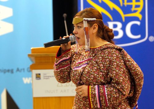 BORIS MINKEVICH / WINNIPEG FREE PRESS
RBC announces $500K donation to WAG's Inuit Art Centre at RBC Convention Centre. Throat singer Nikki Komaksiutiksak performs at the start of the event. Dec. 6, 2016