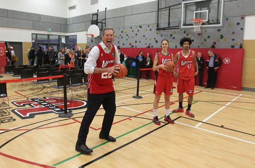 RUTH BONNEVILLE / WINNIPEG FREE PRESS

Manitoba Premier Brian Pallister shoots some baskets with Wesman players, Shawn Pallister - his daughter and Jamar Farley at the Axworthy Health RecPlex Community Gym Tuesday kicking off the University of Winnipeg's 50th year of celebration of its annual Wesmen Classic Basketball Tournament Tuesday.  
Dec 6, 2016
