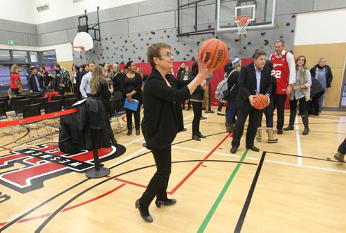 RUTH BONNEVILLE / WINNIPEG FREE PRESS

University of Winnipeg's President and Vice-Chancellor shoots some baskets at the Axworthy Health RecPlex Community Gym Tuesday kicking off the University of Winnipeg's 50th year of celebration of its annual Wesmen Classic Basketball Tournament Tuesday.  
Dec 6, 2016
