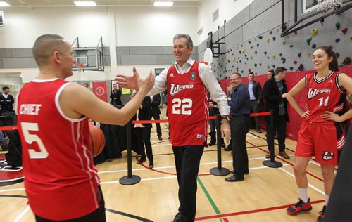RUTH BONNEVILLE / WINNIPEG FREE PRESS

Manitoba Premier Brian Pallister shakes Kevin Chiefs hand as they have a friendly basketball shoot out at the Axworthy Health RecPlex Community Gym Tuesday during kick off the University of Winnipeg's 50th year of celebration of its annual Wesmen Classic Basketball Tournament. 
Dec 6, 2016
