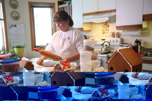 RUTH BONNEVILLE / WINNIPEG FREE PRESS

Leslie Carey Dessler loves to make elaborate, homemade gingerbread men and houses  that takes over part of her house and life every year before Christmas.  Picture rolling out the dough.  
See Carol Sanders story. 
Dec 7, 2016
