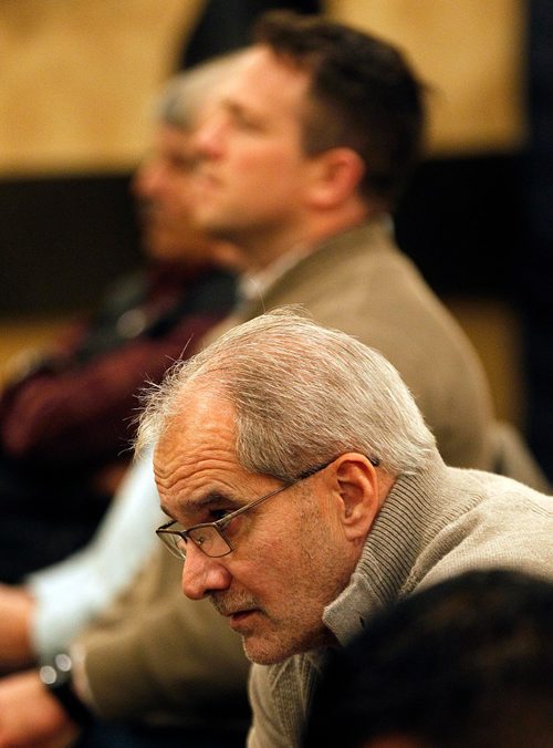 PHIL HOSSACK / WINNIPEG FREE PRESS - Gerry Friesen (front) and Perry Mohr, of the provincial Fishers Envoy at a public board meeting to the provincial fisher's association (Not sure of the official name) See Kristen Annabel's story. December 1, 2016