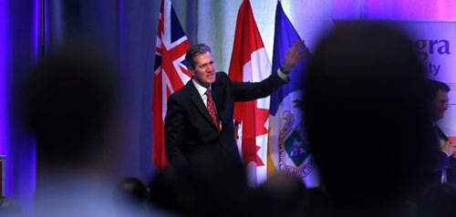 WAYNE GLOWACKI / WINNIPEG FREE PRESS

Premier Brian Pallister gets a standing ovation after his State of the Province address at the Winnipeg Chamber of Commerce luncheon in the RBC Convention Centre Thursday. Dan Lett/Larry Kusch/Nick Martin stories. Dec. 8 2016
