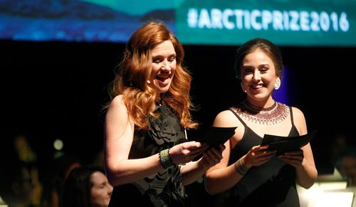 PHIL HOSSACK / WINNIPEG FREE PRESS - masters of ceremonies will be Olympian Clara Hughes (left) and Nunavik youth Andrea Brazeau December open the evening's performances at the Arctic Inspiration Prize Gala Thursday evening at the Centennial Concert Hall. See story. December 8,, 2016