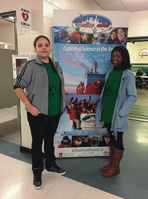 Canstar Community News Dec. 5, 2016 -Shaelie Nilles (left) and Zainab Kagbanda are Grade 12 Elmwood High School students who helped organize the Arctic Climate Change Youth Forum at the school. (SHELDON BIRNIE/CANSTAR/THE HERALD)