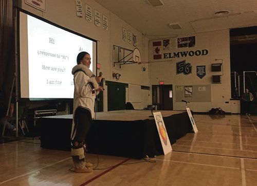 Canstar Community News Dec. 5, 2016 - Andrea Brazeau, a 19-year-old Inuk student from Kangiqsualujjuaq, Quebec was a keynote speaker at the Arctic Climate Change Youth Forum held at Elmwood High School. (SHELDON BIRNIE/CANSTAR/THE HERALD)