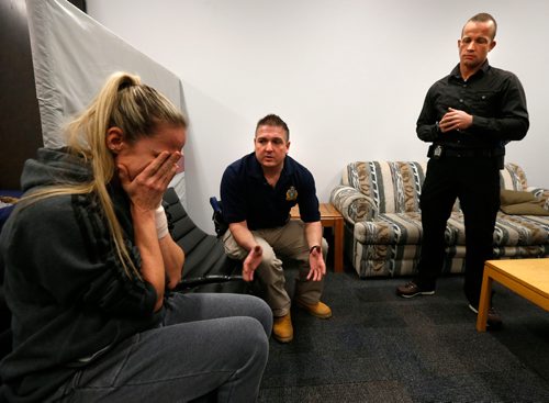 WAYNE GLOWACKI / WINNIPEG FREE PRESS

Winnipeg Police Const. Colleen Mitani¤plays the victim role with Constables Mitch Rochon and Attila (he declined to give his last name) take part in mental health awareness training at Police HQ Wednesday. Ashley Prest story Dec. 14 2016