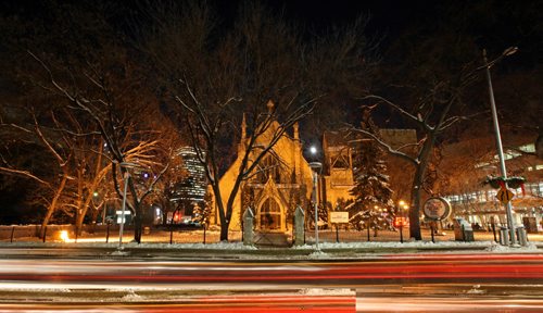 RUTH BONNEVILLE / WINNIPEG FREE PRESS

49.8 Feature: Holy Trinity Church downtown, on Graham and Smith and its century old pipe organ.  
Dec. 24 issue. For Melissa Martin's feature on the Christmas spirit through the eyes of the historic Holy Trinity church, and its prized 100-year-old pipe organ.
 Night scene looking eastward toward Main St. from Donald St.  

 Dec 13, 2016