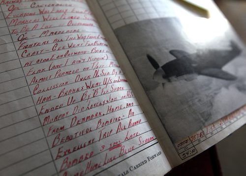PHIL HOSSACK / WINNIPEG FREE PRESS - Ian Thomson's log containing descriptions from one of the 44 raids he flew over Germany. He flew Halifax Bombers in WW2.  See Kevin Rollason's story. , 2016