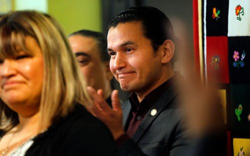 PHIL HOSSACK / WINNIPEG FREE PRESS - Wab Kinew at Neechi Commons Friday morning after Bernadette Smith announced her intention to seek the NDP seat vacated by Kevin Chief earlier this week. - December 16, 2016