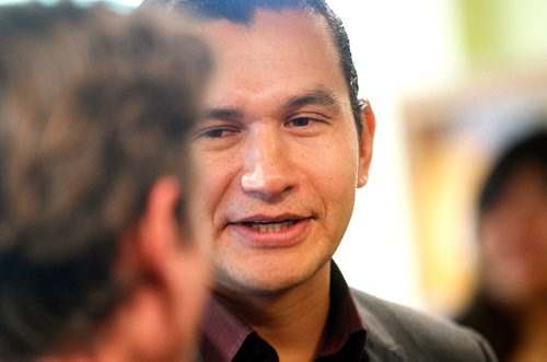 PHIL HOSSACK / WINNIPEG FREE PRESS -  Wab Kinew at Neechi Commons Friday morning after Bernadette Smith announced her intention to seek the NDP seat vacated by Kevin Chief earlier this week.   - December 16, 2016