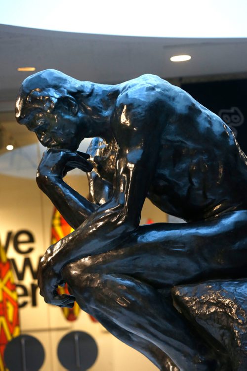 WAYNE GLOWACKI / WINNIPEG FREE PRESS

 The sculpture THE THINKER by Auguste Rodin was unveiled in the Skylight Lounge at the Winnipeg Art Gallery Friday. The 408kg. bronze sculpture was lent to the gallery by a private collector and will be on exhibit until spring. Dec.16 2016