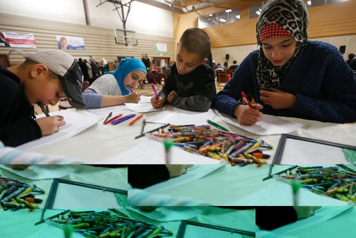 JOHN WOODS / WINNIPEG FREE PRESS
Children write letters to Prime Minister Trudeau at "A Community Conversation on Aleppo" at the Waverley Grand Mosque Sunday, December 18, 2016.