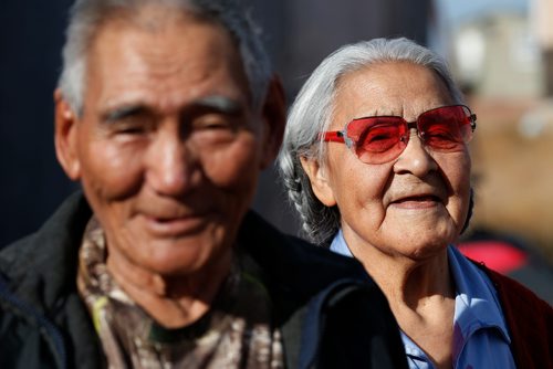 JOHN WOODS / WINNIPEG FREE PRESS
Hugh Tulurialik, stone carver, with his wife Ruth tells his story in Baker Lake September 24, 2016
