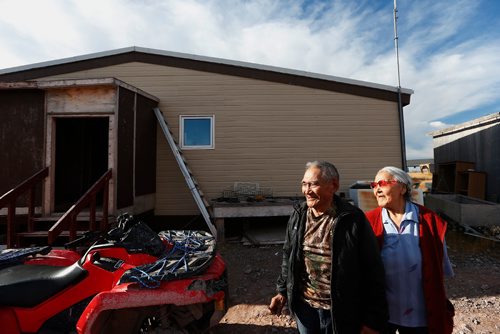 JOHN WOODS / WINNIPEG FREE PRESS
Hugh Tulurialik, stone carver, with his wife Ruth tells his story in Baker Lake September 24, 2016
