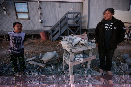 JOHN WOODS / WINNIPEG FREE PRESS
Salomonie Pootoogook, stone carver, tells his story and creates a piece in Baker Lake September 23, 2016
