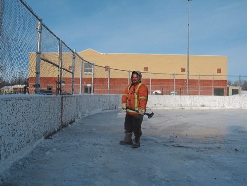 Canstar Community News Dec. 13, 2016 - Brad Padoba is hard at work getting ride of ruts in the ice surface at Park City West Community Centre (115 Sanford Fleming Rd.). Despite some delays, Padoba believes the ice will be ready for the public to enjoy by Dec. 21. (SHELDON BIRNIE/CANSTAR/THE HERALD)